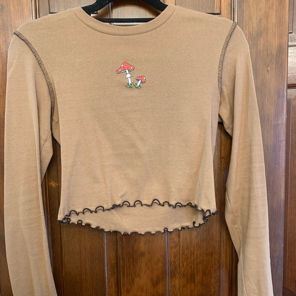 Cute Brown crop top with red mushroom